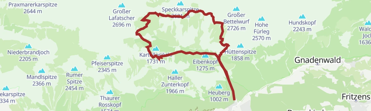 Route map: Zur Bettelwurfhütte über das Lafatscherjoch